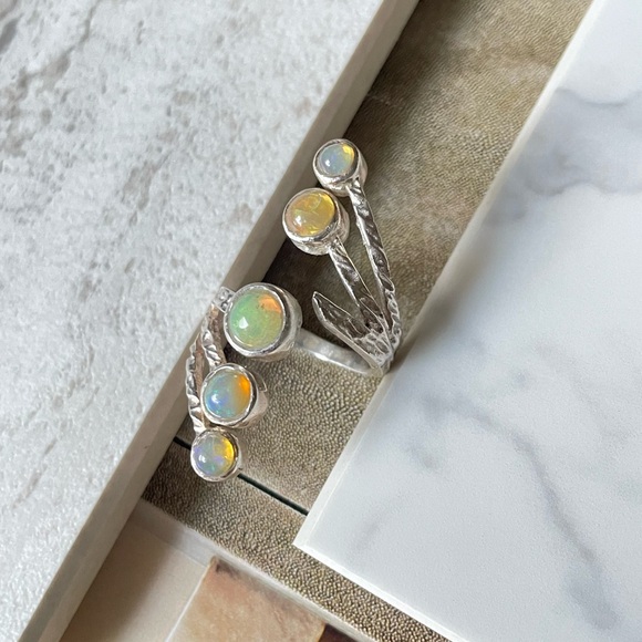 Adjustable 925 Sterling Silver Ethiopian Opal Ring! Gorgeous statement Ring!